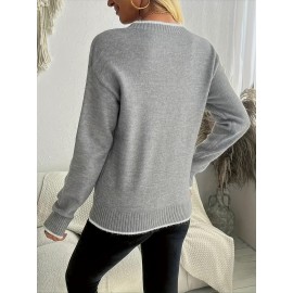 Women'S Soft Round Neck Snowflake Sweater - All-Season Casual & Semi-Formal Pullover with Snowflake Pattern, Cozy Winter Sweater for Everyday & Special Occasions, Durable Easy-Care Knitwear (No Shrinkage)