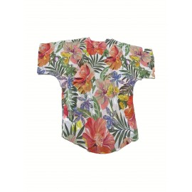 Women'S Floral Print Open Front Cardigan, Polyester Half Sleeve Casual Top with Collarless Design and Non-Stretch Fabric for Spring/Summer/Fall Festive Occasions