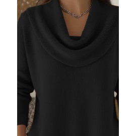 Christmas Green Elegant Long Sleeve Cowl Neck Sweater - Solid Color Minimalist Top, Women'S Winter Warm Pullover