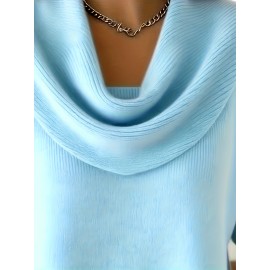 Christmas Green Elegant Long Sleeve Cowl Neck Sweater - Solid Color Minimalist Top, Women'S Winter Warm Pullover