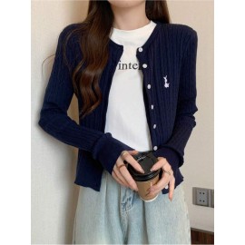Women'S Elegant Navy Cardigan - Soft Sweater with Button Front, Long Sleeve Winter Coat for Fall/Winter, Office, Party