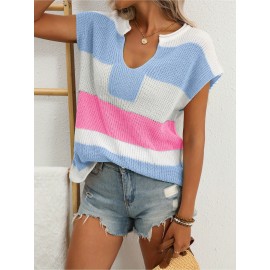 Women's Pastel Pink & Purple Striped Sweater - Oversized V-Neck Long Sleeve Blouse, Loose Fit Casual Summer Top with Round Neckline for Beach Outfits, Brunch Dates & Casual Attire, Machine Washable Layering Piece (Pink/Purple/White/Peach), Soft Fabric for Comfort, Relaxed Fit for Jeans Shorts & Dresses, Suitable for Beach Travel and Casual Outings