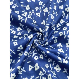 Women's Floral Print Casual Vacation Dress - Sleeveless Round Neck Mid-Length Flared Skirt, Relaxed Fit Machine-Washable All-Season Blue & White Dress for Beach Outings & Summer Strolls, Beach Dresses, Summer Fashion, Mediumstretch Fabric, Spring Outfit, Breathable Material, Spring Wardrobe