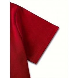 Women's Red Christmas T-Shirt with Santa & Reindeer Print, Merry Christmas Lettering & Gingerbread Men - Casual Round Neck Short Sleeve Holiday Party Outfit, All-Season Wear (Machine Washable) - Festive Gift Apparel