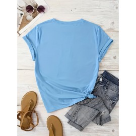 Fashion Letter Anime Print Women's Round Neck Pure T-Shirt, Simple Design Comfortable Breathability for Casual Wear Versatile Natural Style Summer Party Essential Local Shipping, Japanese Style Clothes Women