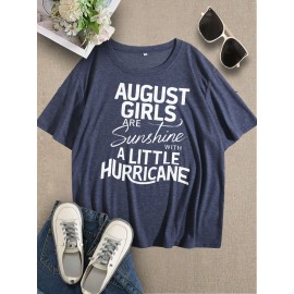 [August Sunshine T-Shirt] Women's August Sunshine & Hurricane Quote T-Shirt - Dark Grey with White Text - Breathable Everyday Summer Tee - Birthday Outfit Idea - Machine Washable Casual Streetwear Top, Graphic Text Shirt, Comfortable Fabric