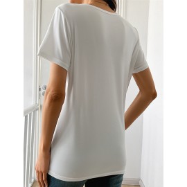 [Cute Orange Kitten T-Shirt] Lightweight Comfortable Fit Women's Cute Orange Kitten Peeking from Torn Hole Graphic T-Shirt - Red Casual Everyday Tee for Pet Lovers - Medium Elasticity Fabric Spring Summer Apparel