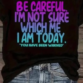 Fashionable Letter Cartoon Print Women'S Round Neck Pure T-Shirt, Simple Design, Comfortable And Breathable, Versatile Essential, Suitable for Daily Leisure, Showing Natural And Elegant Style, Local Delivery