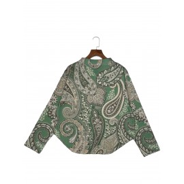 Plus Size - Elegant 2D Printed Geometric Pattern Cardigan - Cozy Fall/Winter Sweater with Button Details, Stretchy Fabric, Long Sleeve, Round Neck, Autumn Winter Apparel | Stylish Cardigan | Constructi