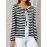 Plus Size - Plus Size, Women'S Plus-Size Elegant Long Sleeve Cardigan - Tie-Up Front, All-Over Black & White Horizontal Lines, Open Front Closure, Non-Stretchy Fabric for Fall/Winter Layering - Office, Party, Everyday Outfits - Women'S Sweater, Cardigan Sweater, Winter Layering Piece, Round Neckline, Durable Knitwear, Office Attire, Classic Design, Quality Stitching, Stylish Sweater, Fashion Lovers