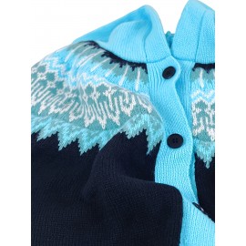 Plus Size, 2D FLAT PATTERN Soft Jacquard Glacier Snow Mountain Hooded Cardigan, Elegant, Fashionable, Comfortable, Casual And Retro Hooded Coat