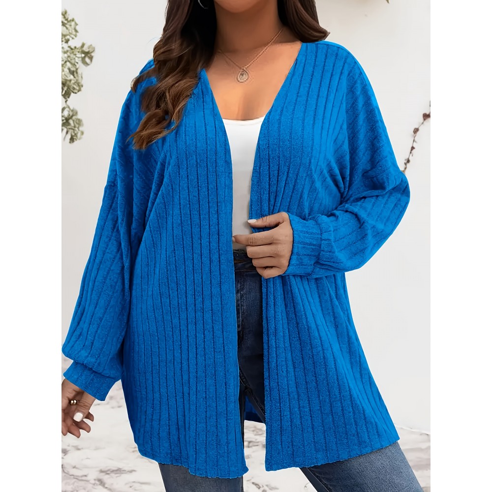 [Elegant Long Sleeve Cardigan] Plus Size - Women's Plus Size Elegant Long Sleeve Cardigan - Cozy Ribbed Open Front Sweater with Button Details, Solid Color, Medium Stretch, Perfect for Fall/Winter Casual Wear, Casual Wear Cardigan | Elegant Long Sleeve | Construction, Sweater Cardigan, Plus Size Women Clothes, Plus Size, Plus Size Women Top, Cardigan For Curvy/large Size Women, Sweater For Curvy Women, Elegant Cardigan For Women, Cardigan For Women On