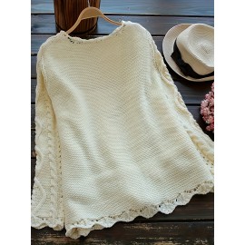 Plus Size, Plus Size Women's Casual Open Front Sweater, Long Sleeve with Pocket and Buttoned Scallop Hem