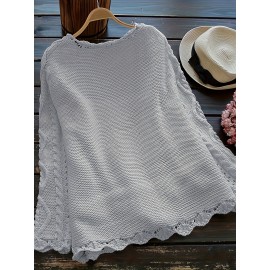 Plus Size, Plus Size Women's Casual Open Front Sweater, Long Sleeve with Pocket and Buttoned Scallop Hem