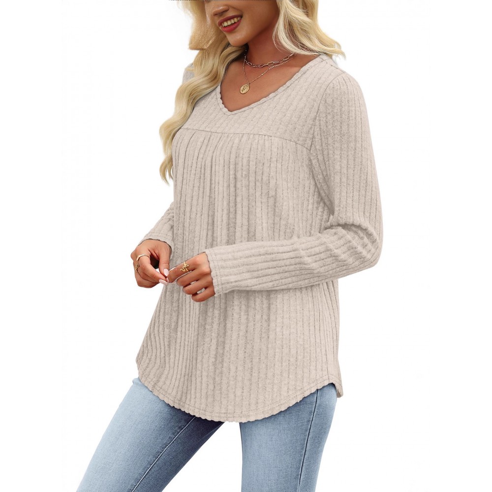 Women's 3pcs V-Neck Sweater Set - Lightweight Layering Shirts with  (No Bulk), Beige/Olive /Black Solid Color Tops | Machine Washable All-Season Blouses for Casual & Semi-Formal Outfits, 95% /5% Spandex Wear