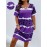 Fashionable And Elegant Plus Size Women'S Striped Printed Dress