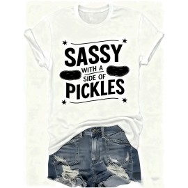 Fashion Letter Anime Print Women's Round Neck T-Shirt, Simple Design, Comfortable and Breathable, Versatile Essential, Suitable for Daily Casual Wear, Showcasing Natural and Elegant Style, Local Shipping