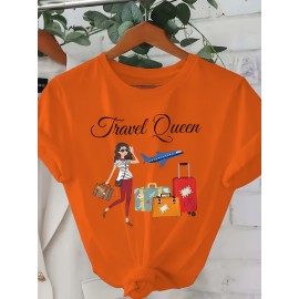 Fashion Creative Pattern Printed Women'S T-Shirt, Suitable for Spring And Summer Casual Women Short-Sleeved T-Shirt, Comfortable Fashion Elegant Women'S Round Neck Loose Women'S Blouse 100%