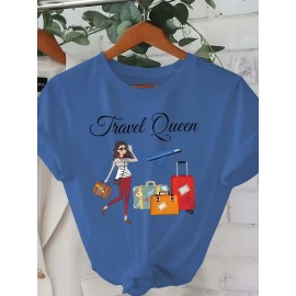 Fashion Creative Pattern Printed Women'S T-Shirt, Suitable for Spring And Summer Casual Women Short-Sleeved T-Shirt, Comfortable Fashion Elegant Women'S Round Neck Loose Women'S Blouse 100%