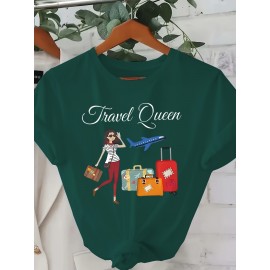 Fashion Creative Pattern Printed Women'S T-Shirt, Suitable for Spring And Summer Casual Women Short-Sleeved T-Shirt, Comfortable Fashion Elegant Women'S Round Neck Loose Women'S Blouse 100%